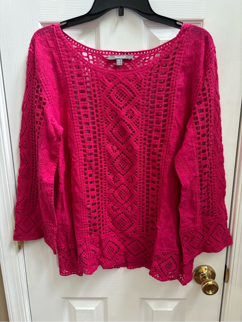 Anthropologie Blue Tassel Boho Hot Pink Crochet Lace Top, Size XL, NWOT - Picture 2 of 6